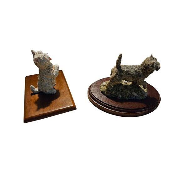 2 Northumbria Collection Carin Terrier Figurines On Wooden Bases Handmade In Eng - Picture 9 of 10